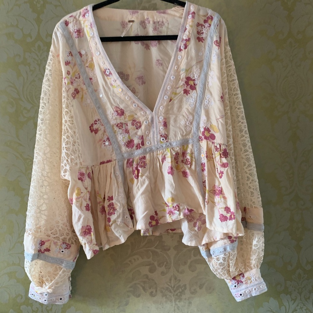 Free People flowery blouse with reflective detail
